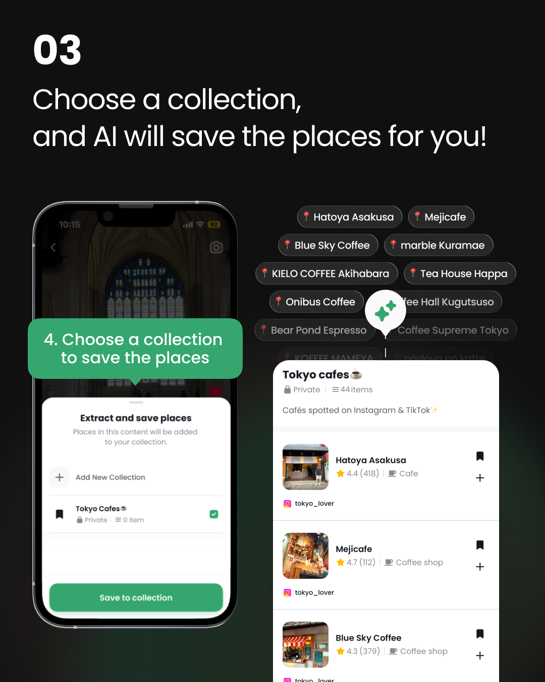 Choose a collection and DocentPro will save the places for you!