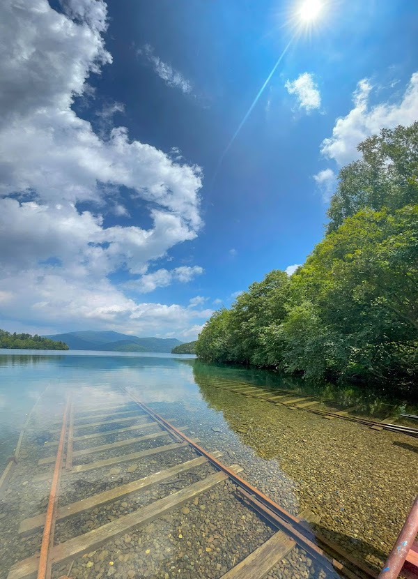 Submerged railway track of Lake Shikaribetsu