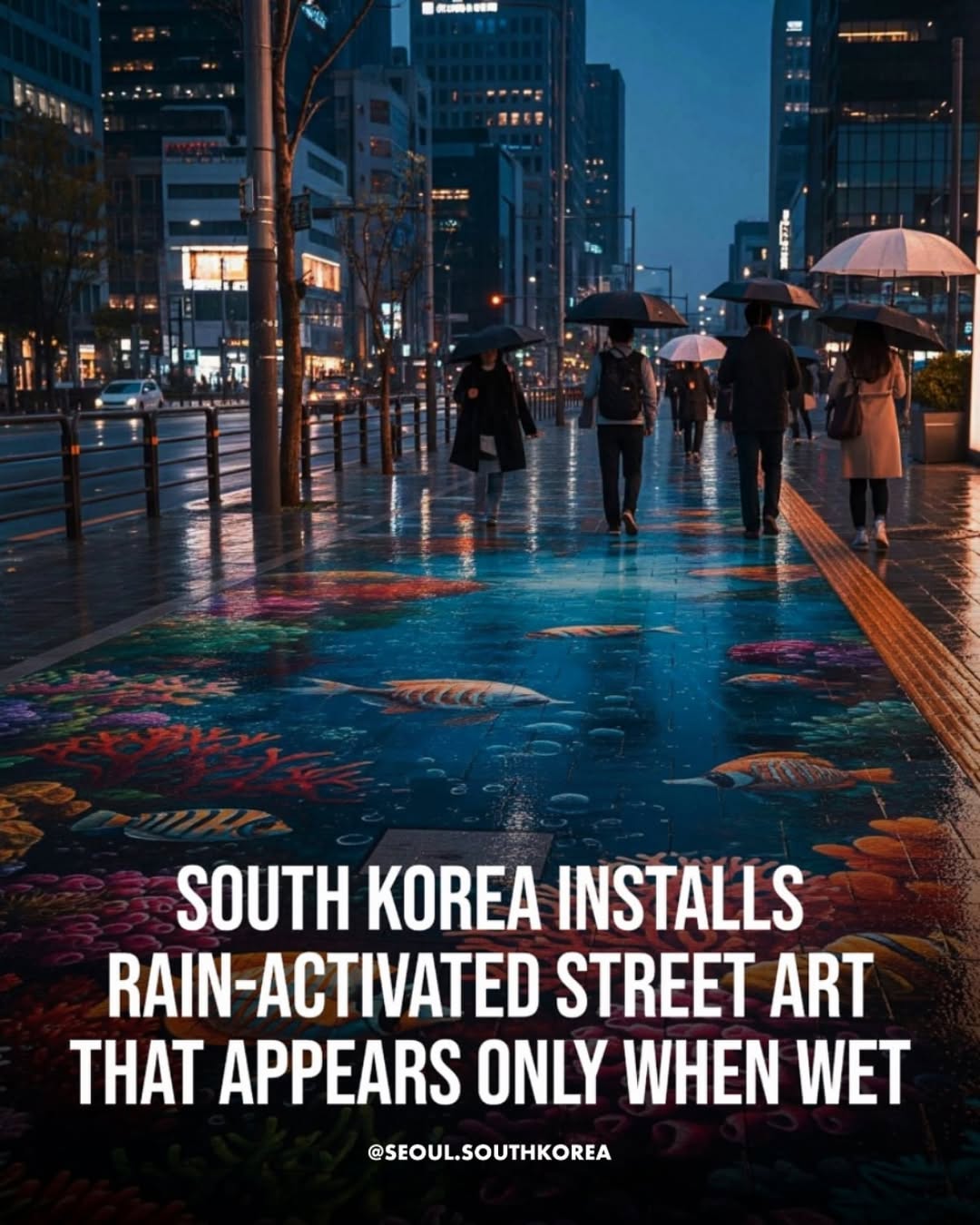 Seoul's Sidewalk Art Revealed By Rain