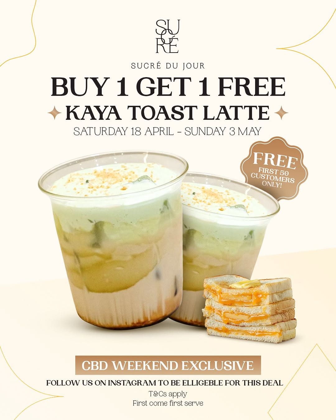 Free Kaya Toast Latte At Sucre Du Jour