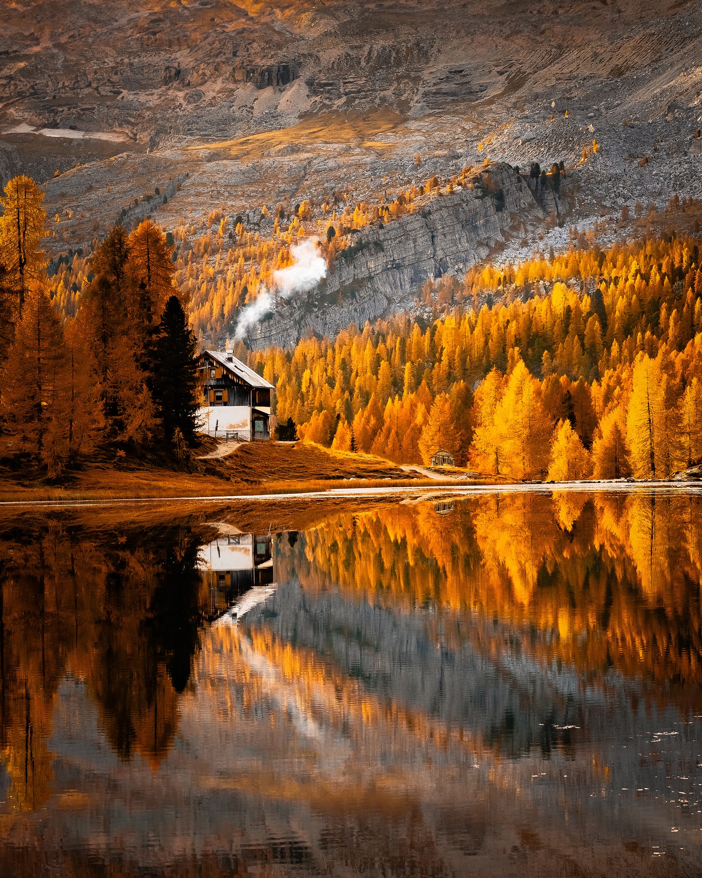 Autumn Views At Lago Federa In The Dolomites