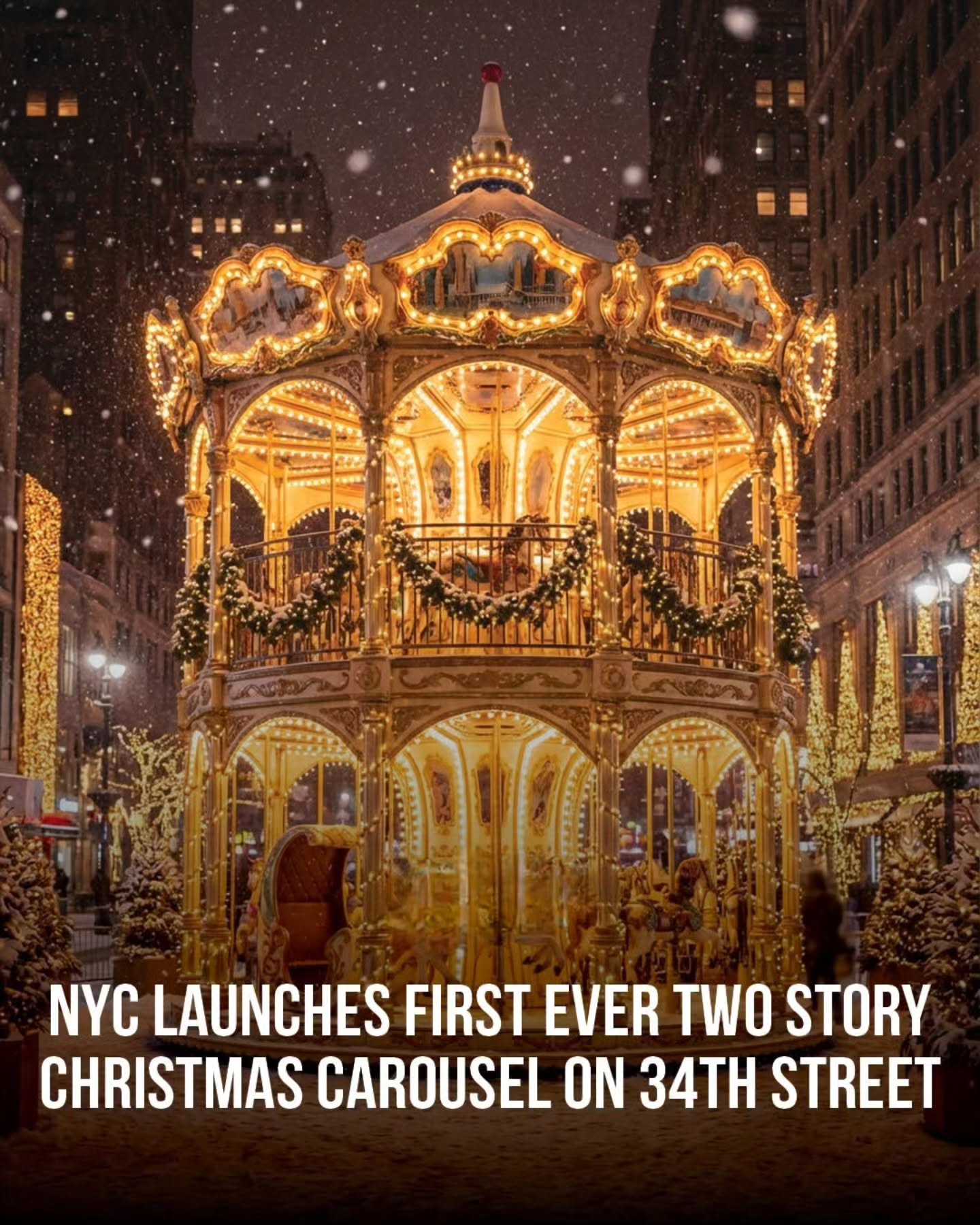 Greeley Square Park Hosts Double-Decker Christmas Carousel