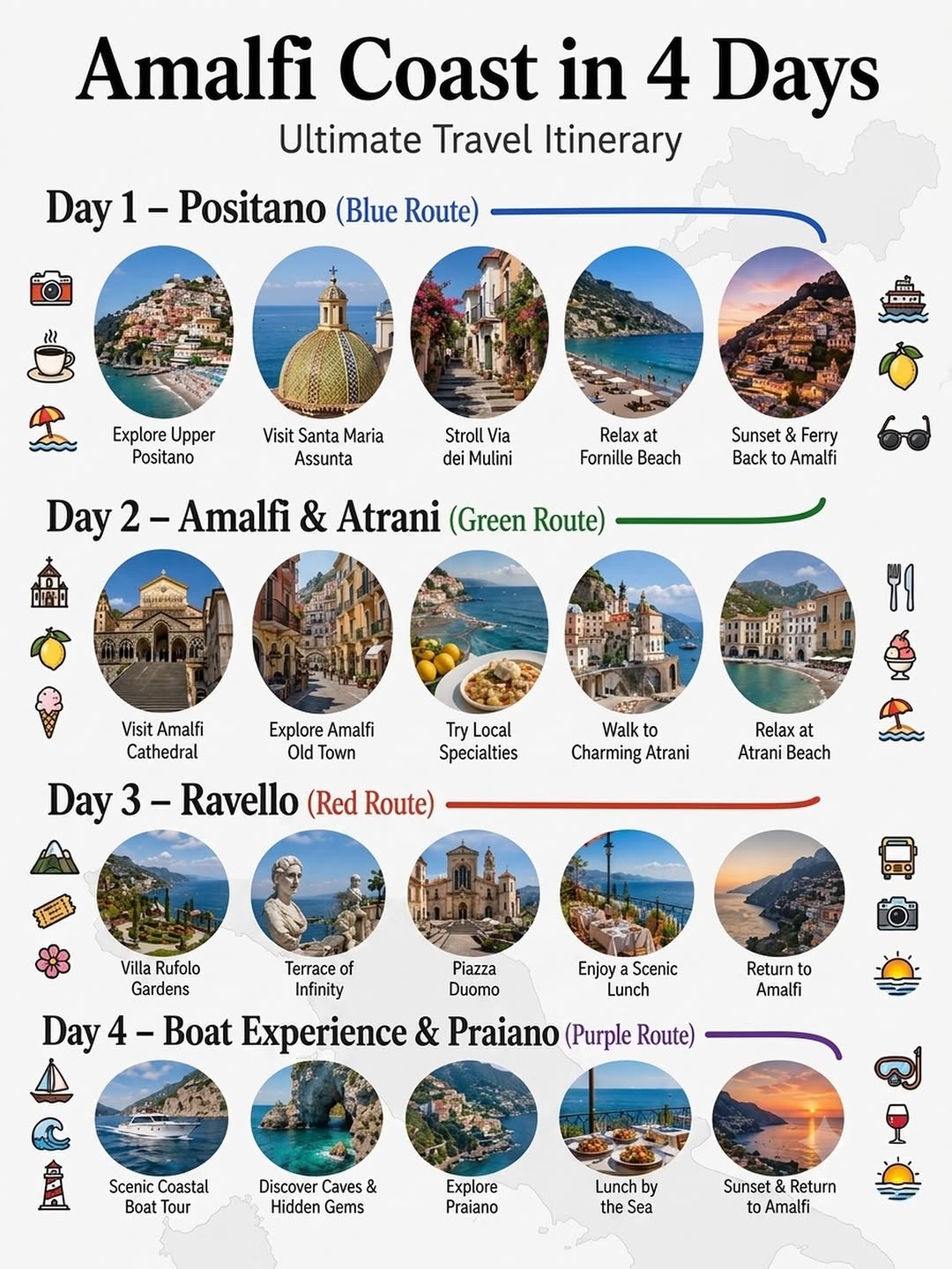 Amalfi Coast 4-Day Itinerary Highlights