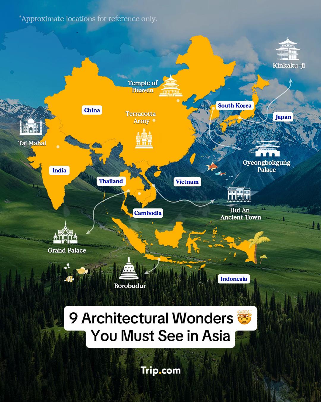 Iconic Asian Landmarks Across Multiple Nations