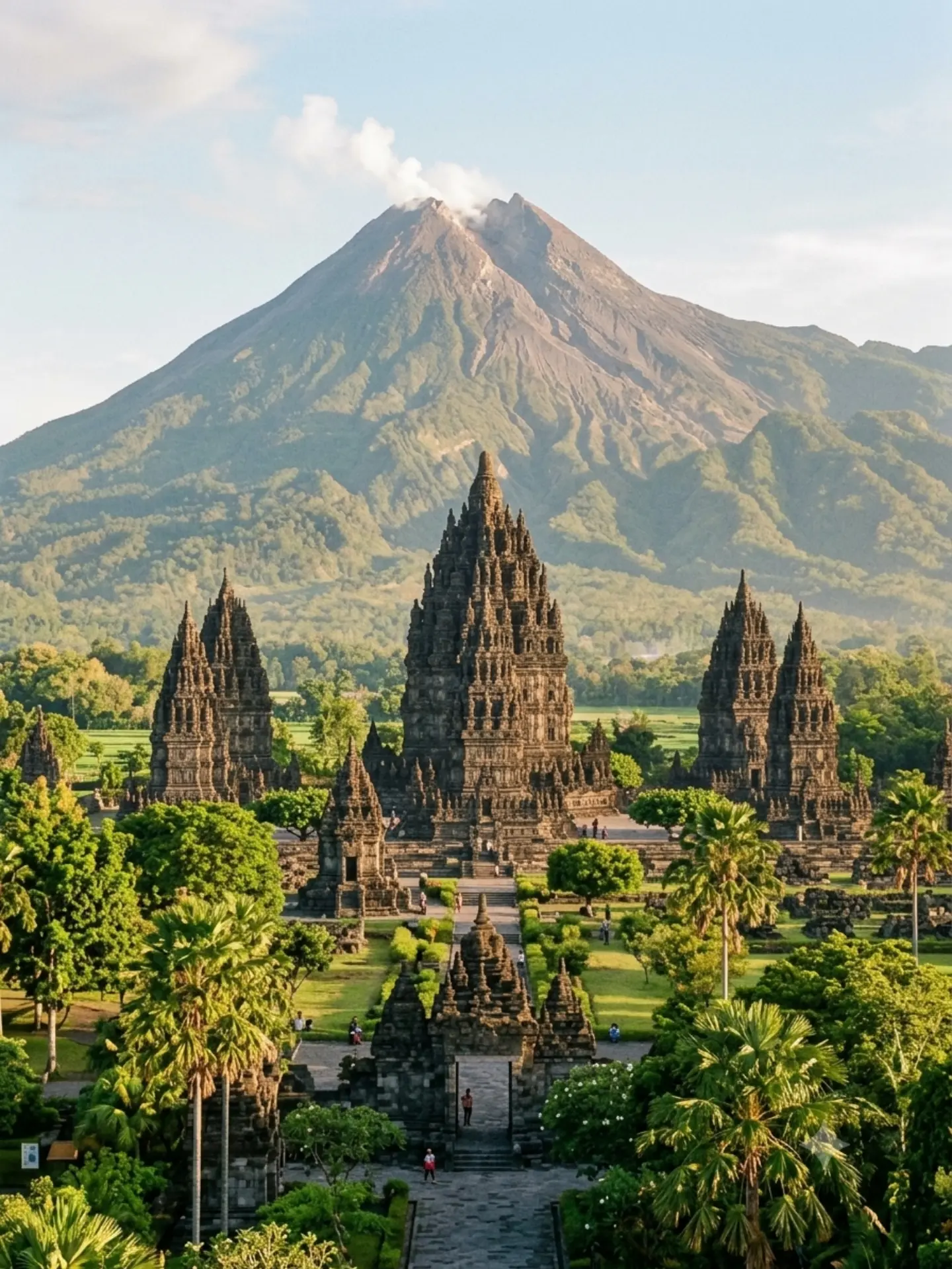 Prambanan Temple And Mount Merapi Views