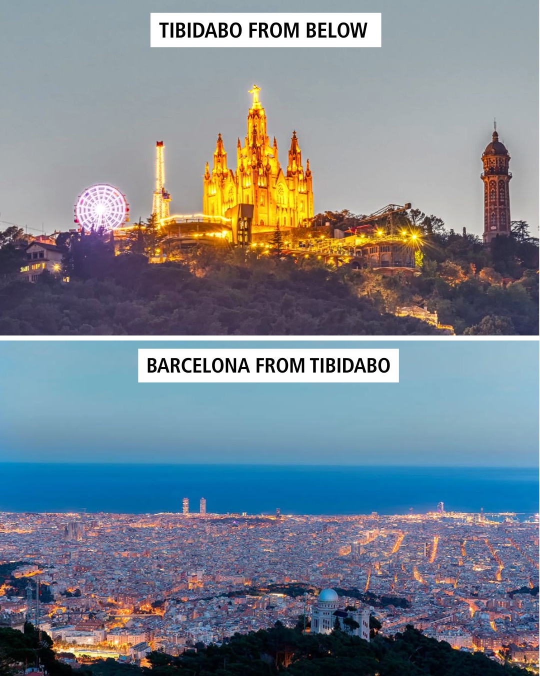Tibidabo's Temple and Amusement Park Views