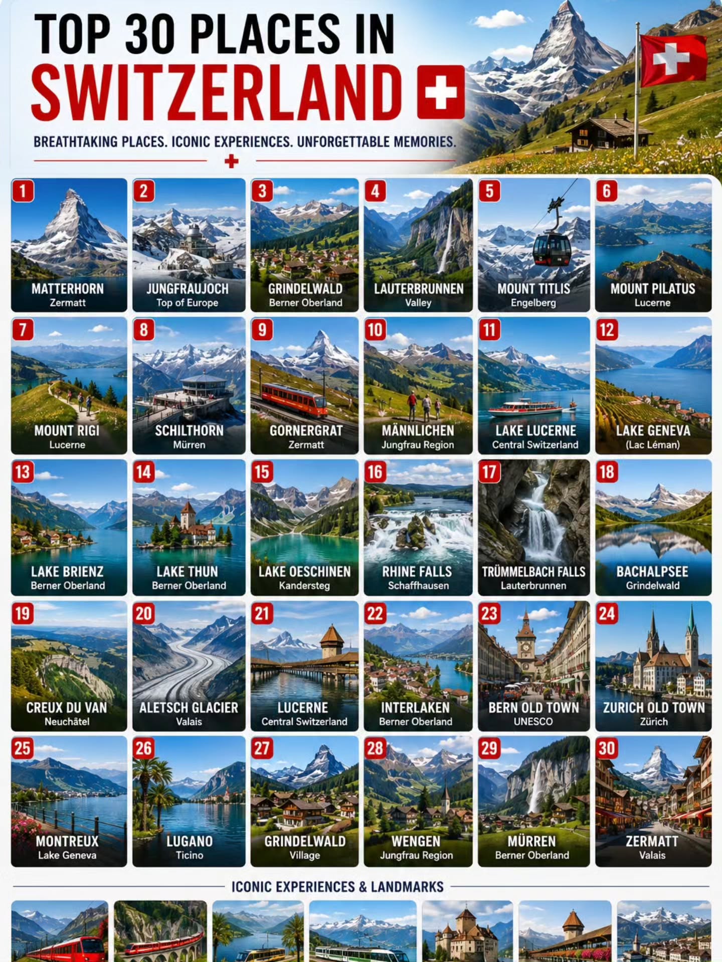 Switzerland's Top 30 Mountain, Lake, and Town Destinations