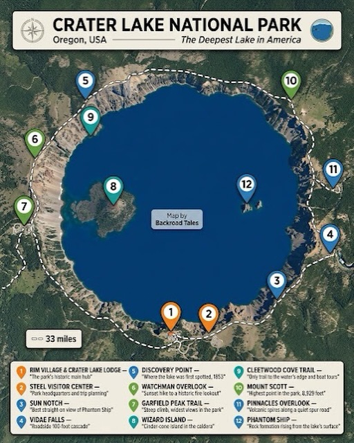 Crater Lake National Park Points of Interest Map