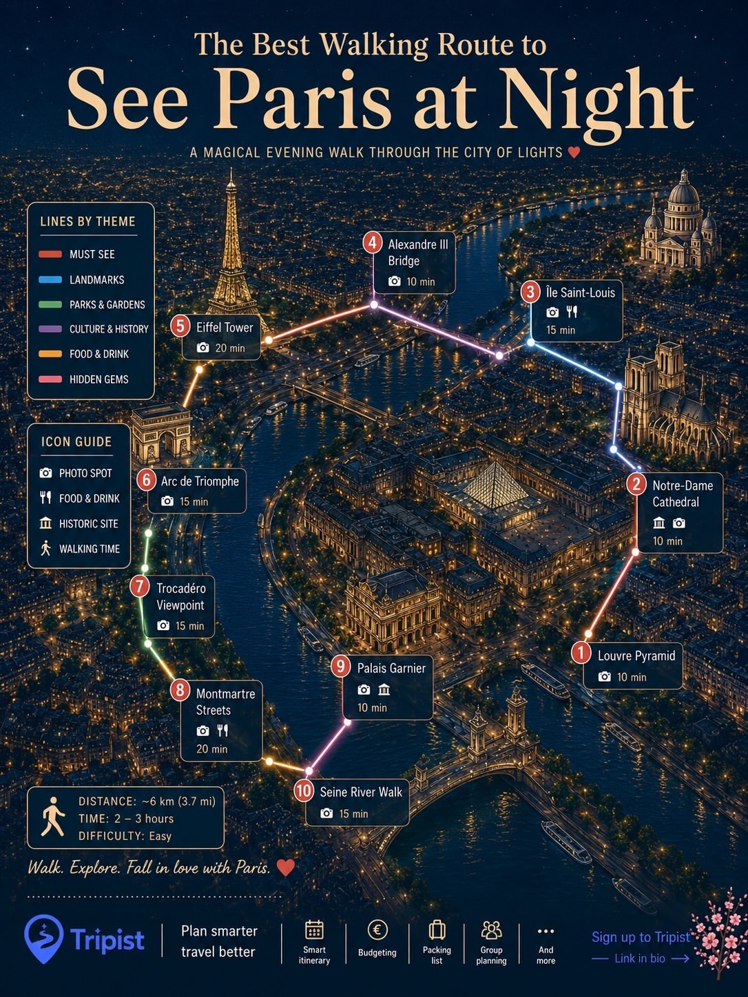 Paris Night Walking Route With Tripist App