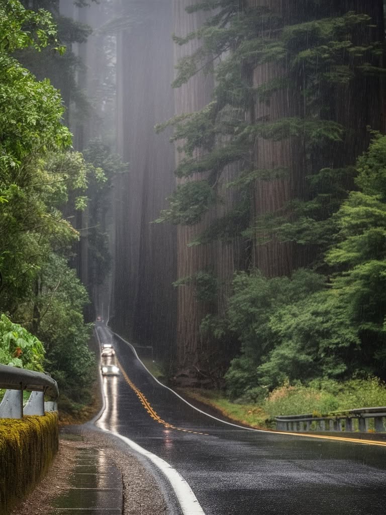 Avenue of the Giants Through Redwood Forests