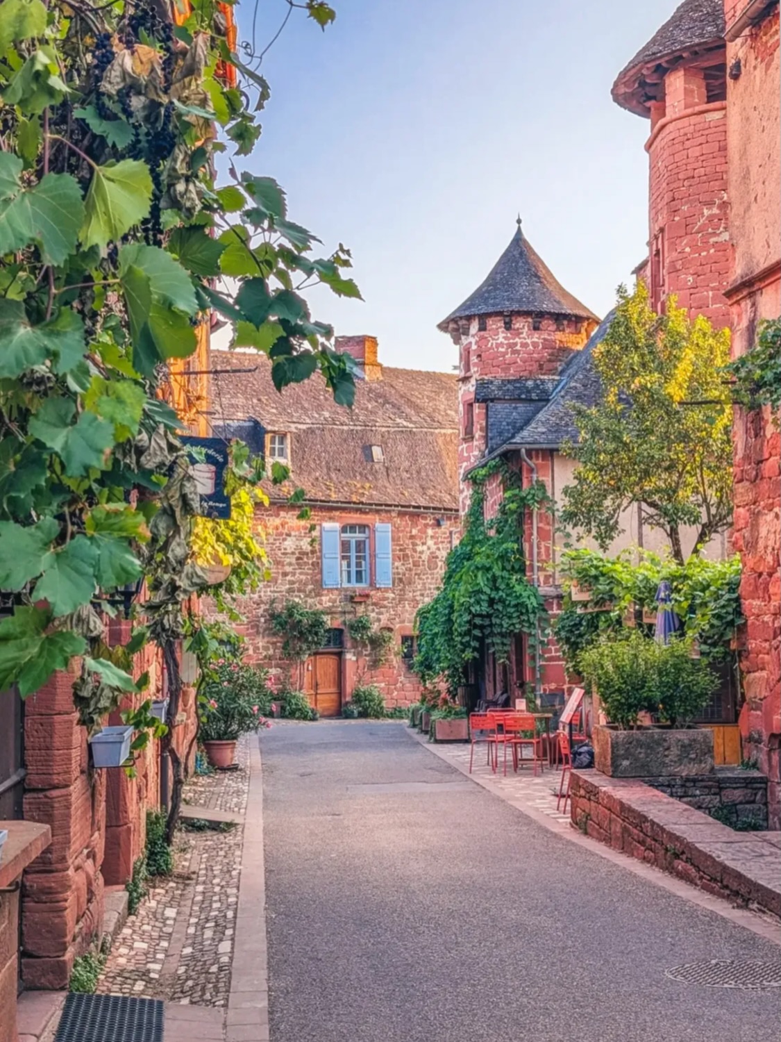 Medieval Village Featuring Red Sandstone Architecture