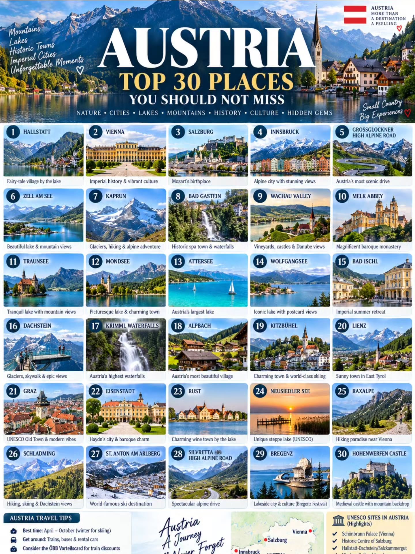 Austria's Diverse Landscapes: Mountains, Lakes, and Cities
