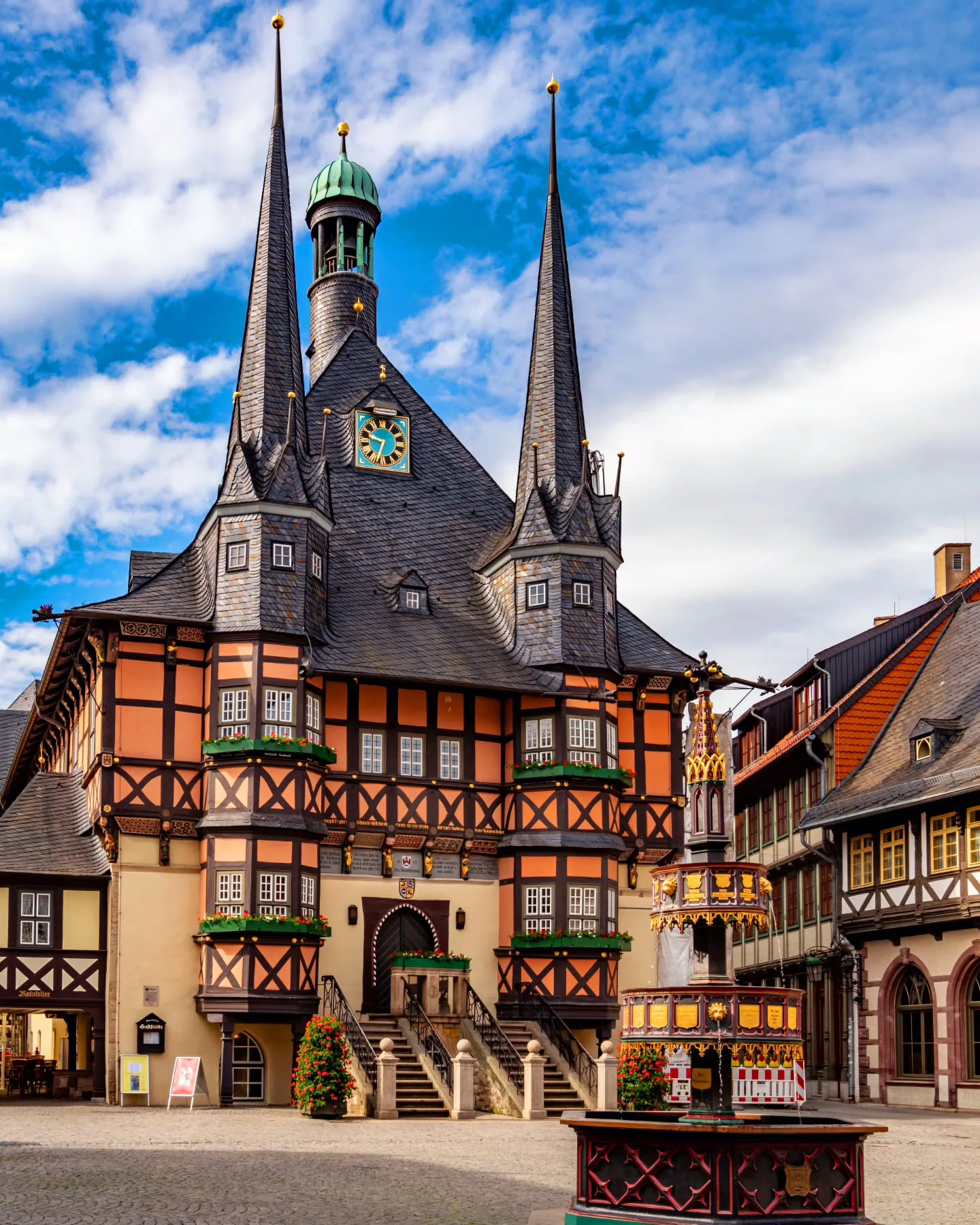 Fairytale German Town With Historic Castle And Town Hall