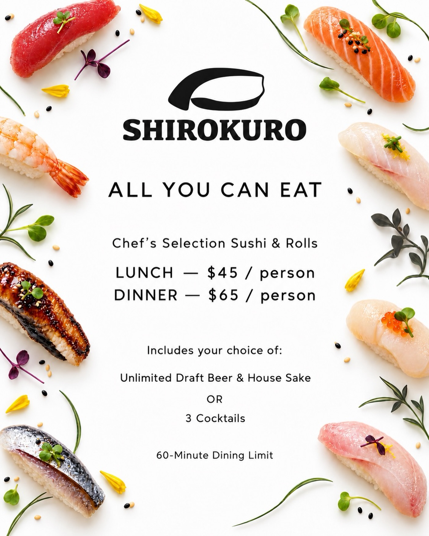 All-You-Can-Eat Sushi & Rolls Offerings