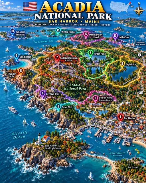 Acadia National Park's Coastal Wonders and Mountain Views