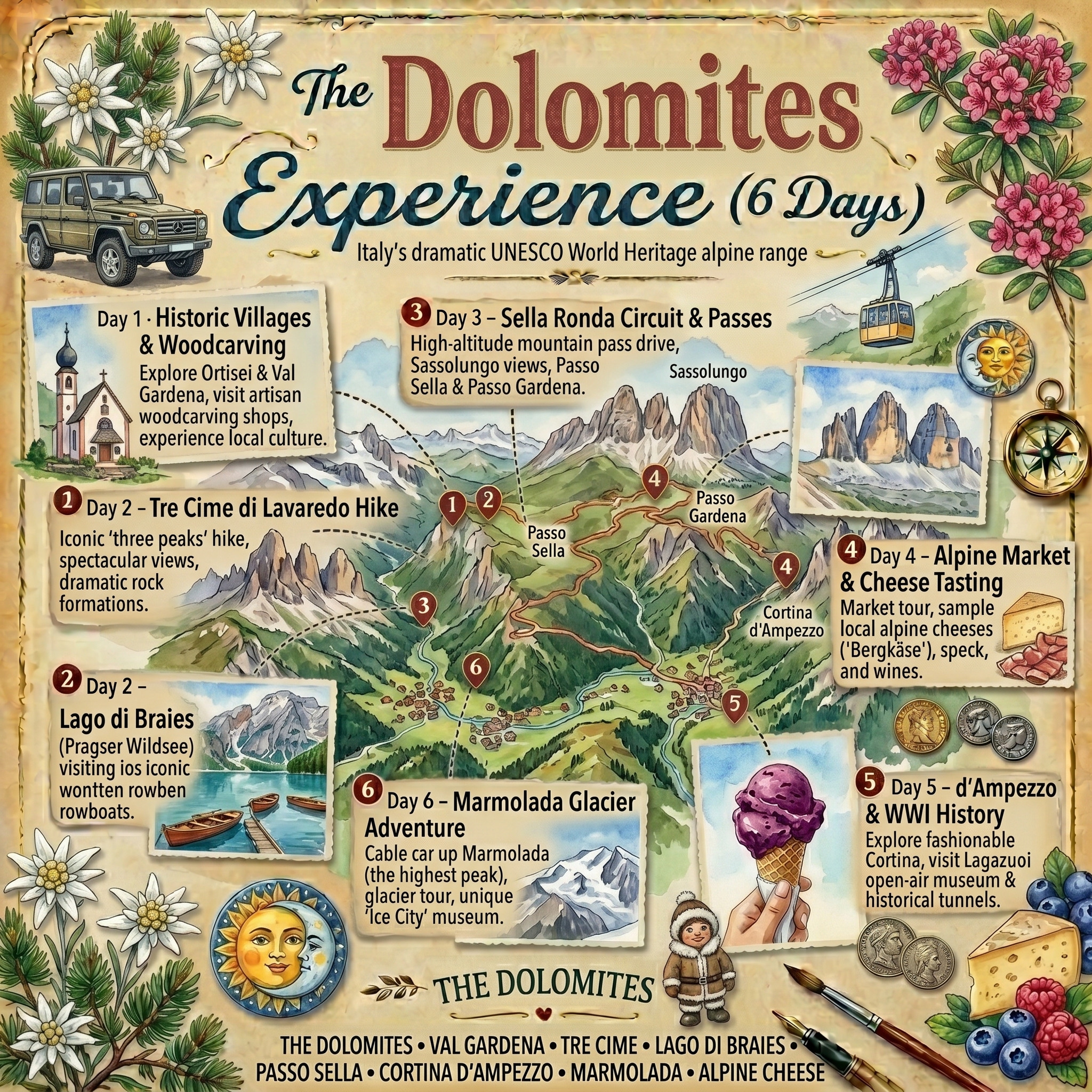 Dolomites Exploration: Alpine Lakes, Passes, and Villages
