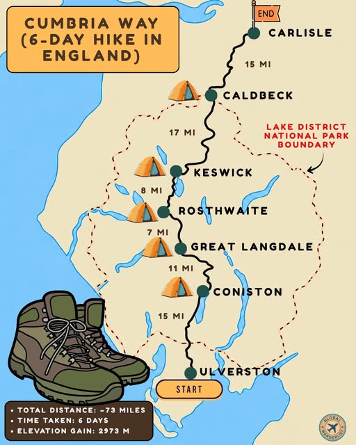 Cumbria Way Map With Towns And Lake District