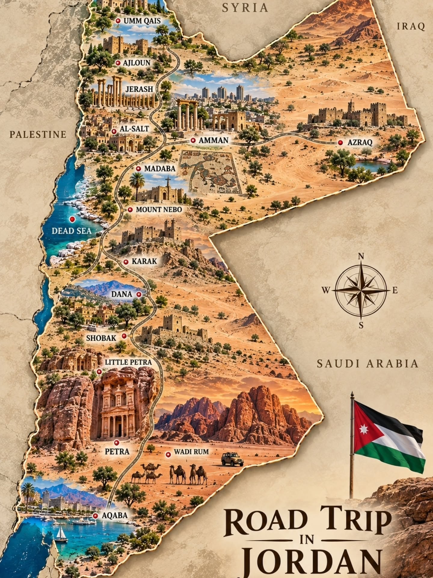 Jordan's Archaeological and Natural Wonders Road Trip Map