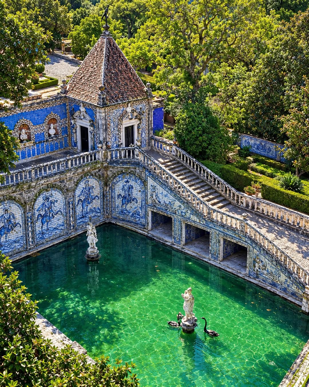 Palace Fronteira's Tiled Staircase And Pavilion