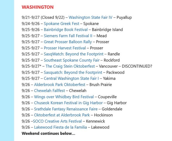 Washington State Fall Festivals and Events
