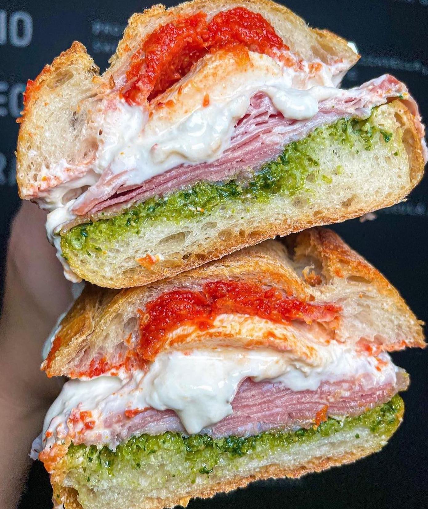 Alidoro's Prosciutto, Burrata, and Pesto Sandwich