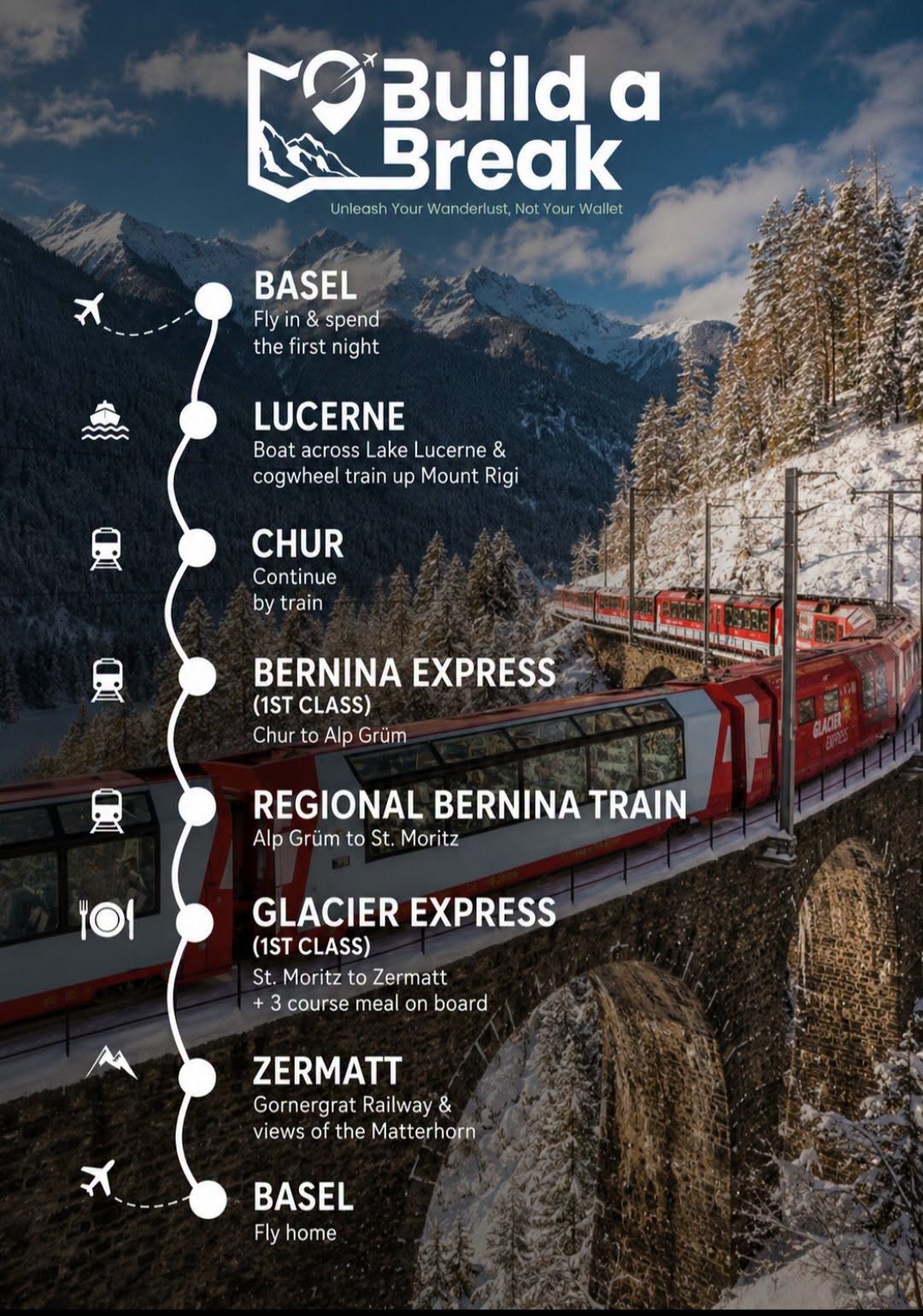 Scenic Swiss Winter Train Journey to the Matterhorn