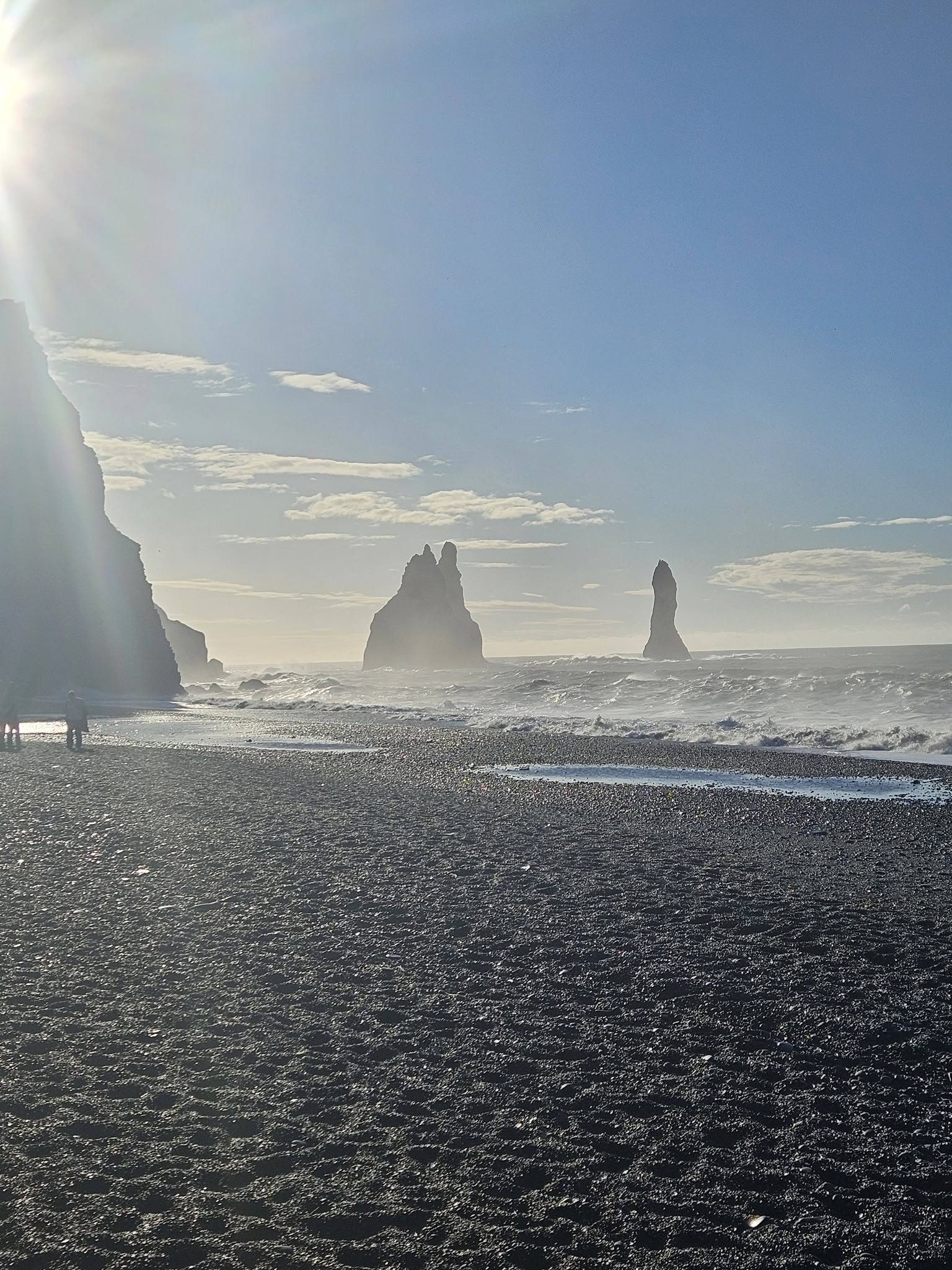 Black Sand Beach With Ocean Rock Formations