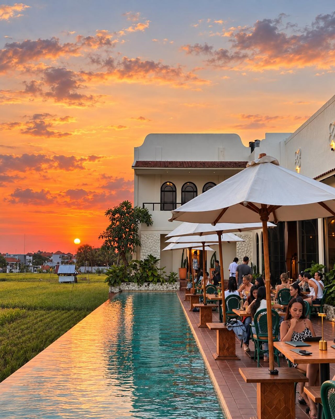Balinese Poolside Dining With Sunset Views