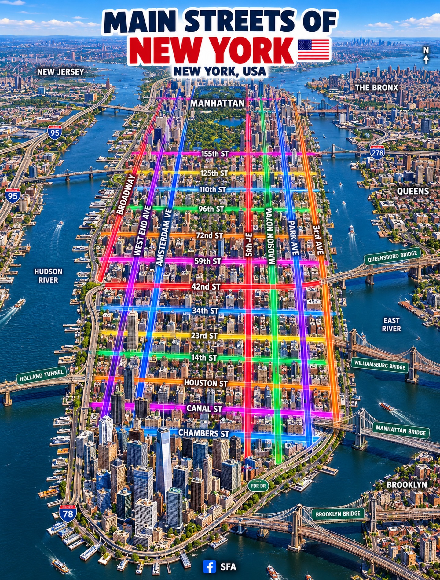 New York City Streets and Bridges Aerial View