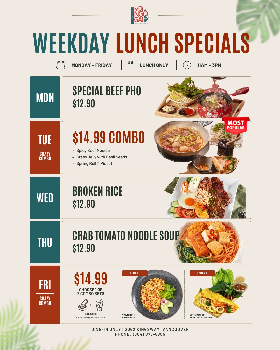 Mui Ngo Gai Vietnamese Lunch Specials