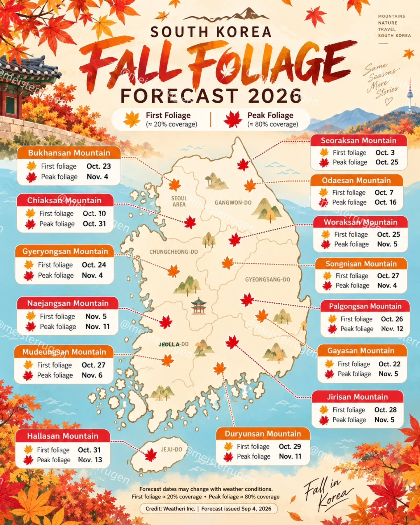 South Korean Mountains With Fall Foliage Forecasts
