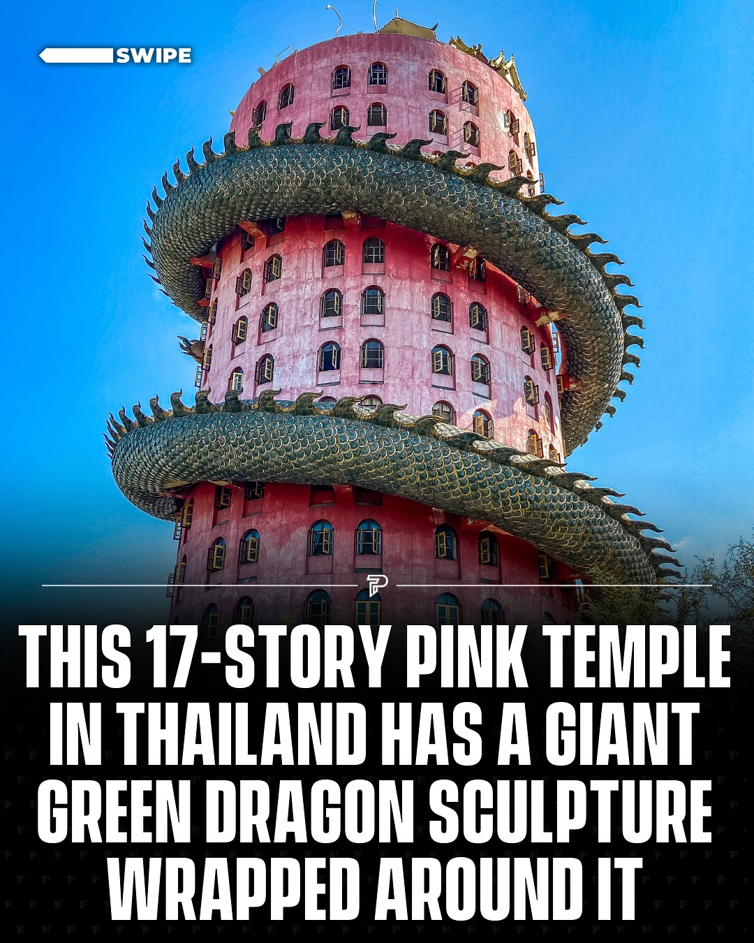 Pink Thai Temple With Giant Dragon Sculpture
