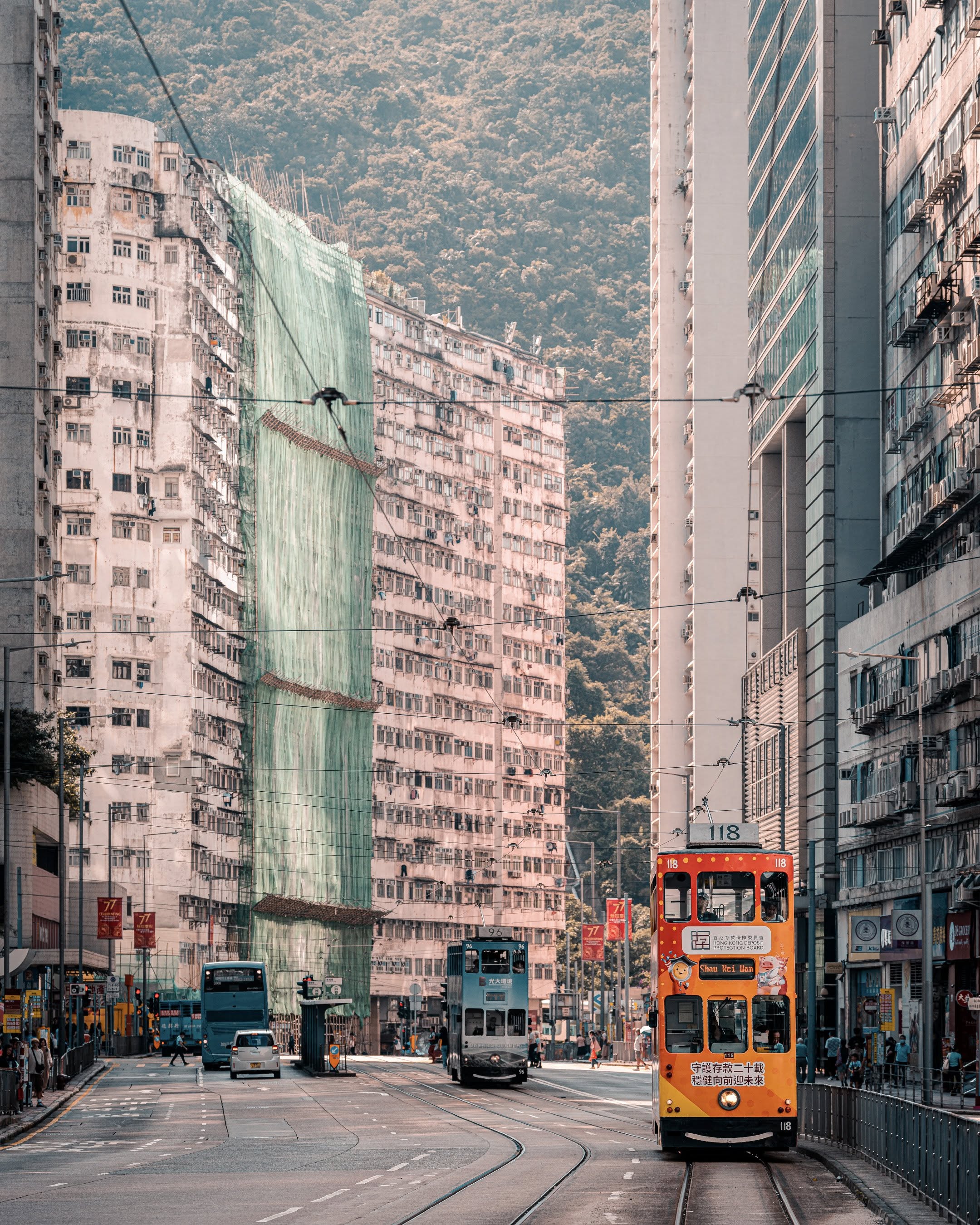 Hong Kong Trams Amidst City Scapes