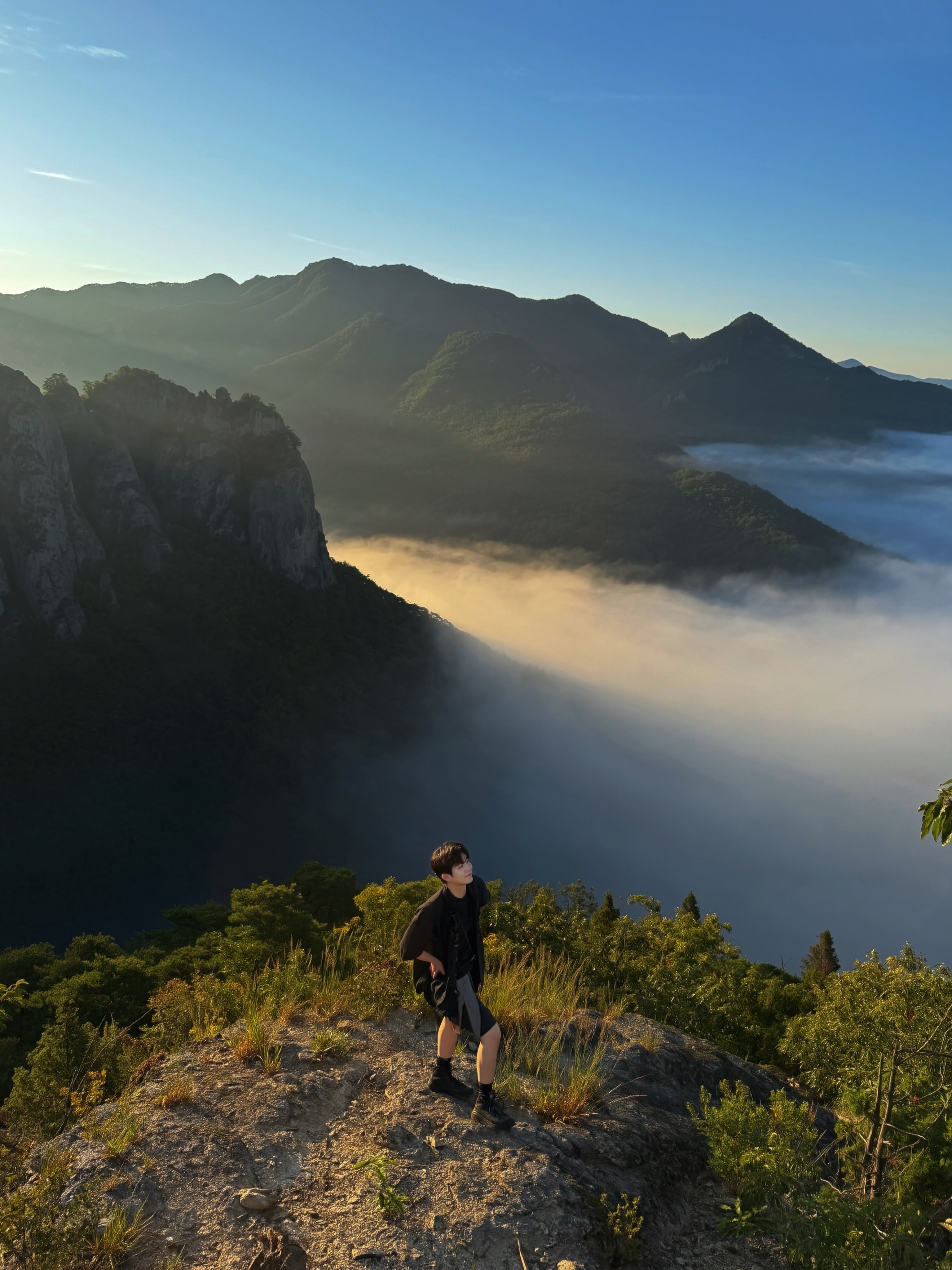 Sunrise Views Over Misty Mountains At Janggunbong Peak