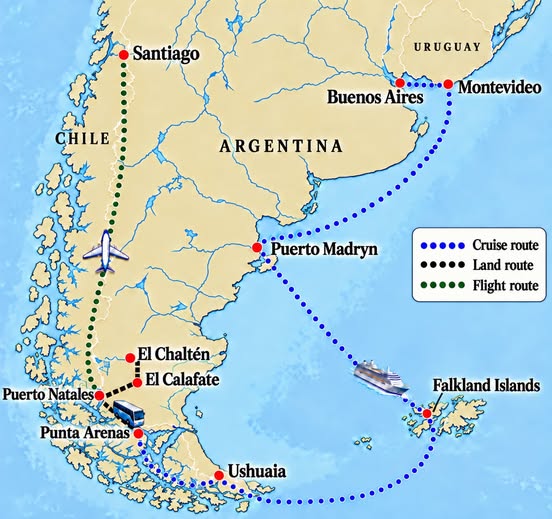 Patagonia and Southern South America Travel Routes