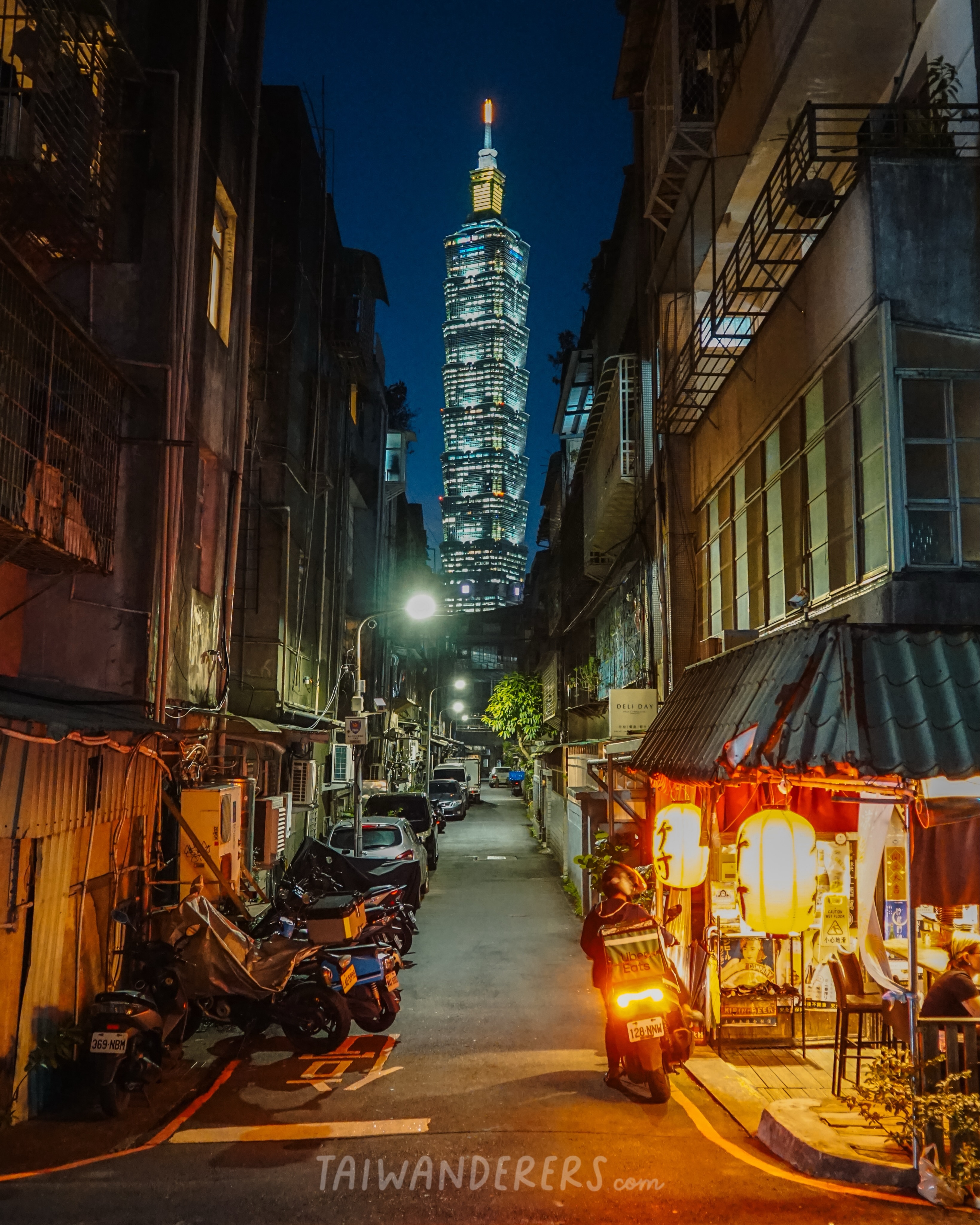 Nighttime Alley View of Taipei 101