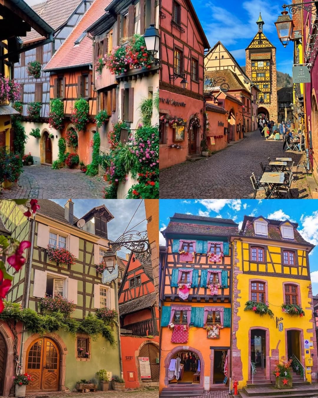Charming French Village With Colorful Half-Timbered Houses