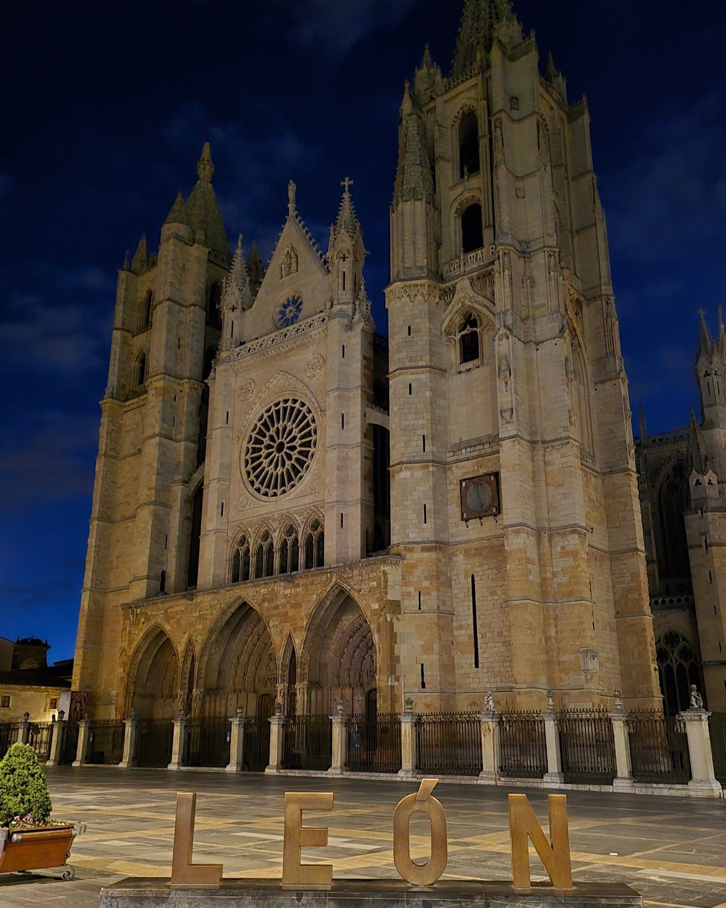 Gothic Cathedral Illuminated At Night In León
