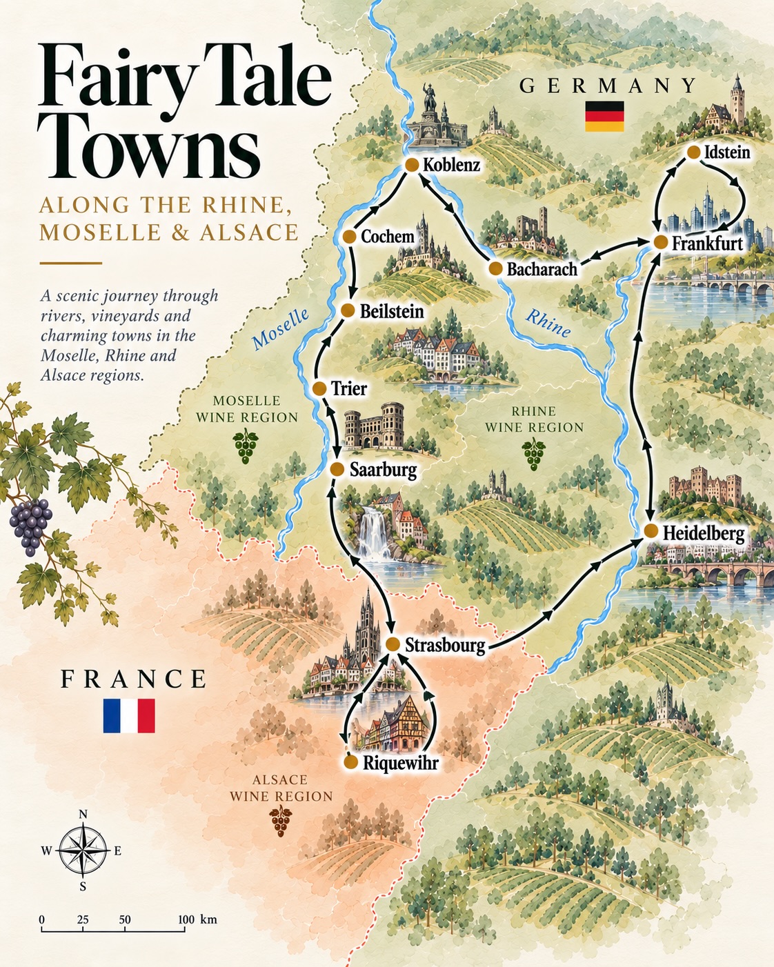 European Towns Along Rhine and Moselle Rivers