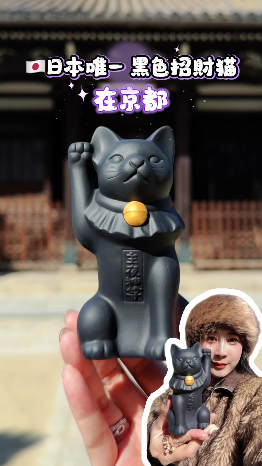 Kyoto Temple Features Unique Black Lucky Cat