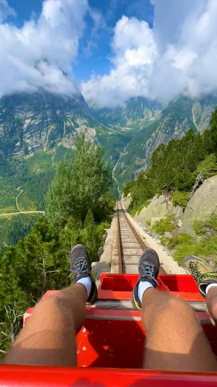 Steep Funicular Ride to Beautiful Swiss Lake