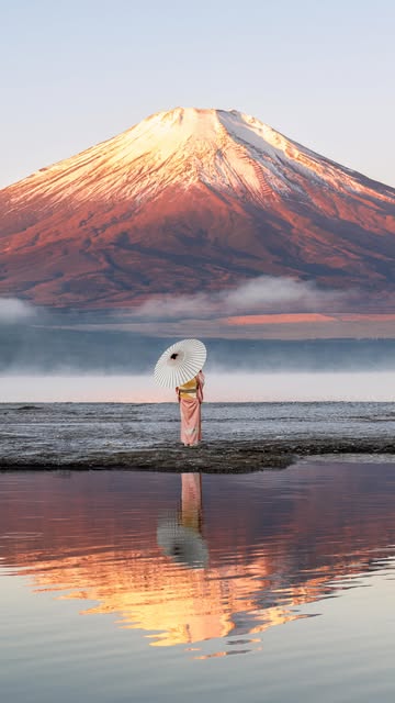 Witnessing Mount Fuji's Red Hue Across Seasons