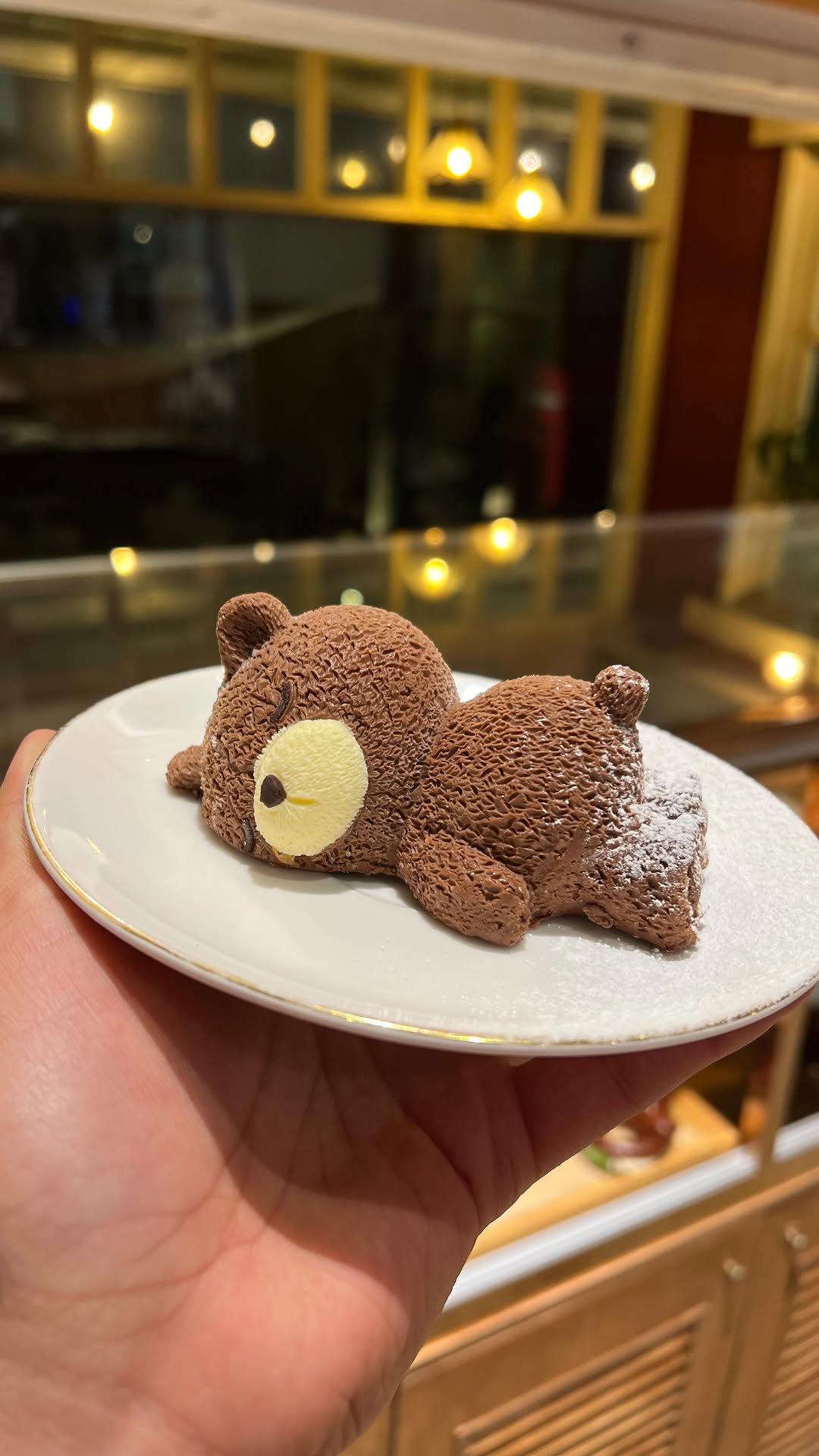 Bear-Shaped Chocolate Cake Dessert At Oldmug Cafe