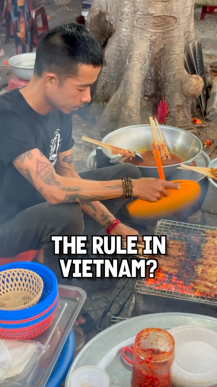 Hoi An Street Food Vendor Sells Grilled Pork