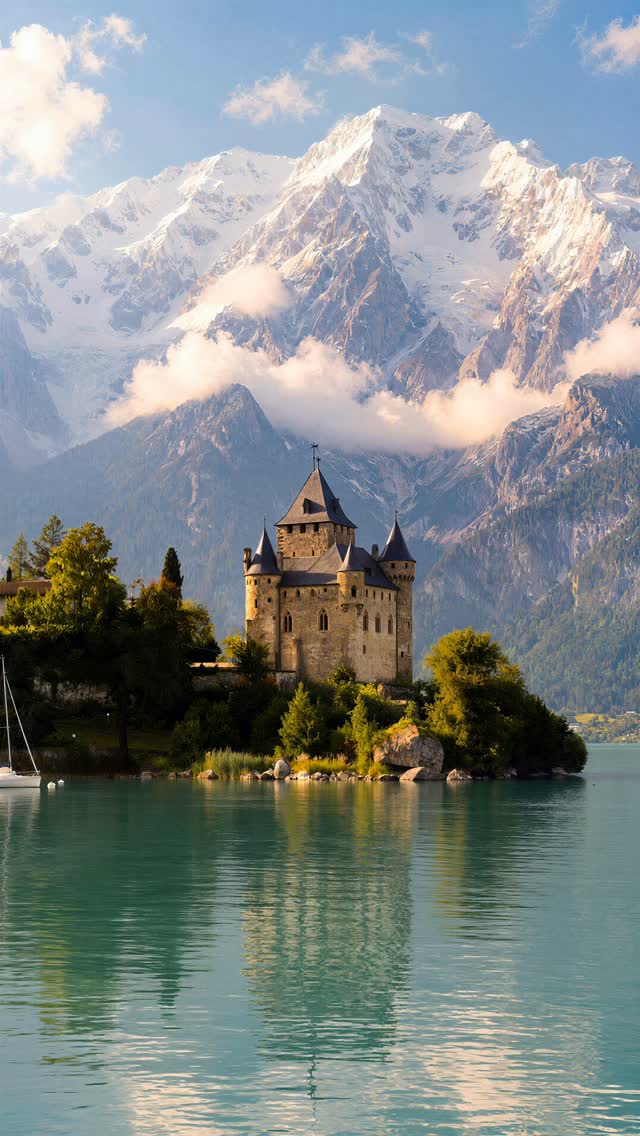 Swiss Lake Thun And Schloss Oberhofen