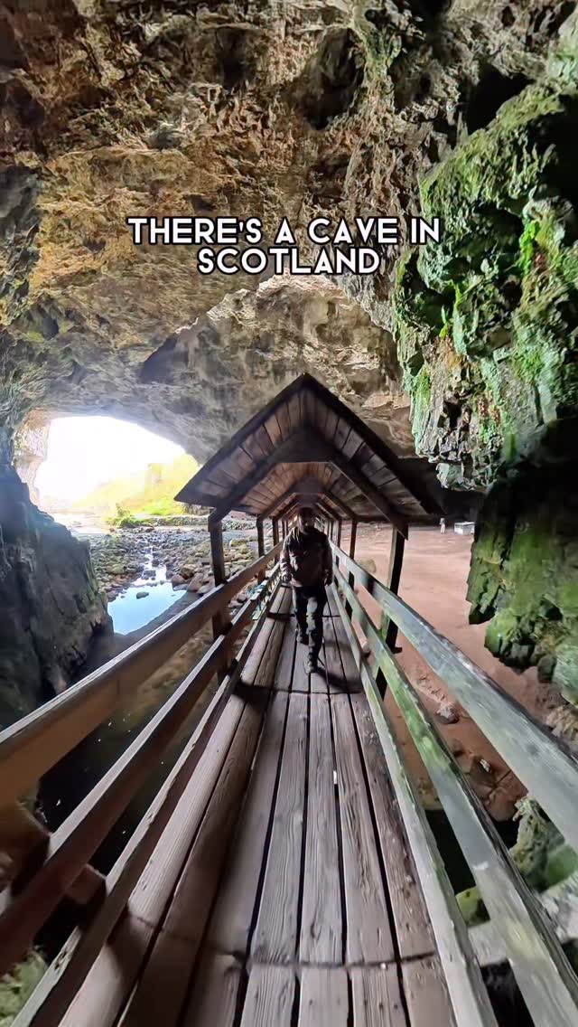 Scotland's Largest Sea Cave Offers Dramatic Waterfall