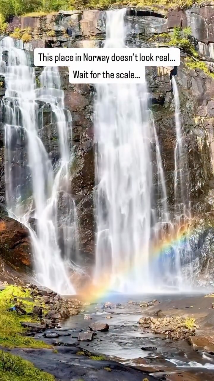 Skjervsfossen Waterfall's Immense Scale Showcased