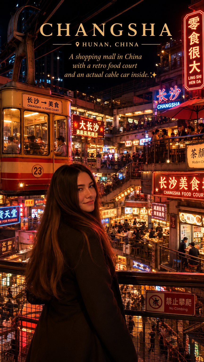Retro Cyberpunk Food Hall Features a Cable Car