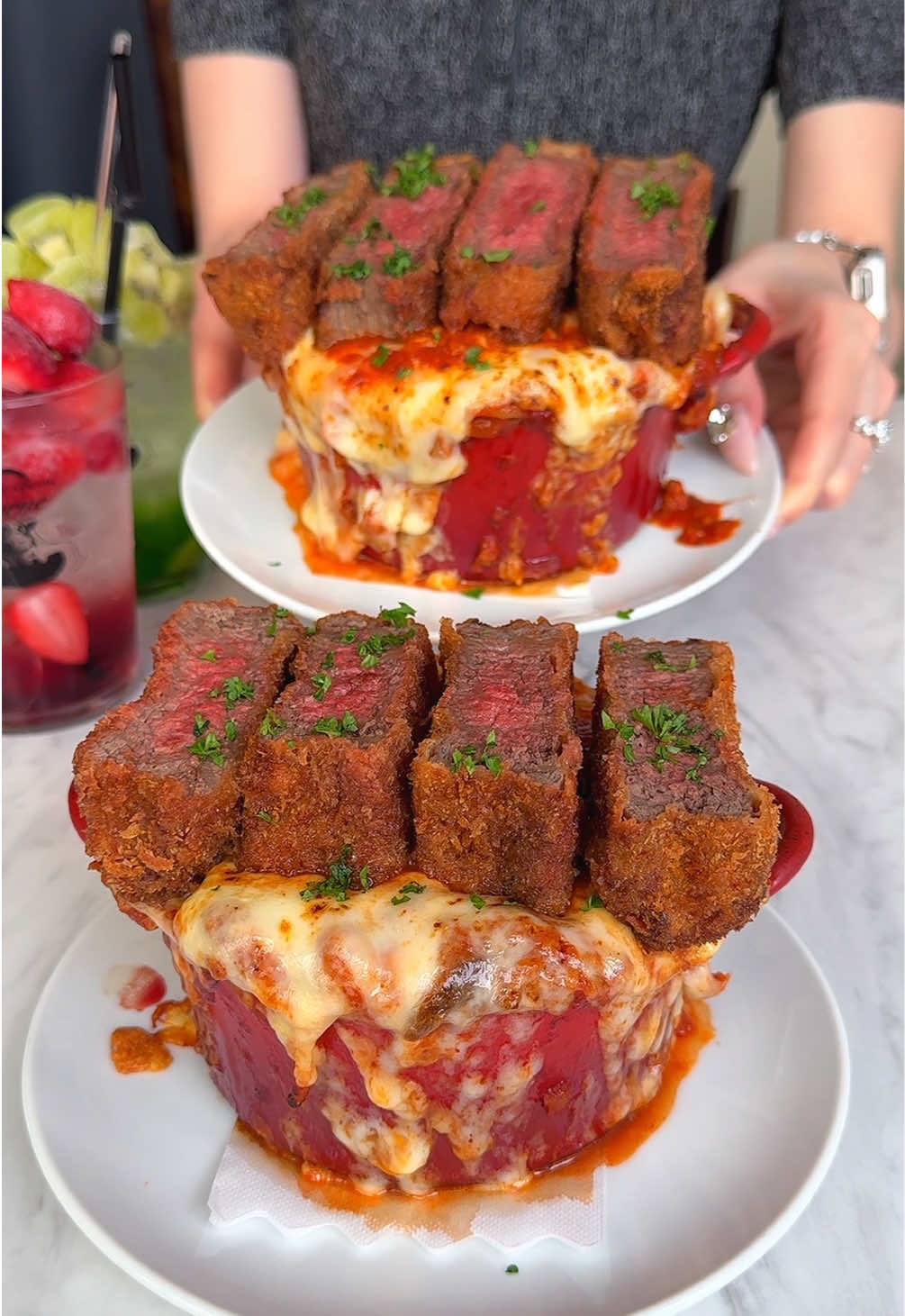 Volcano Pasta With Thick Sliced Rare Beef Cutlet