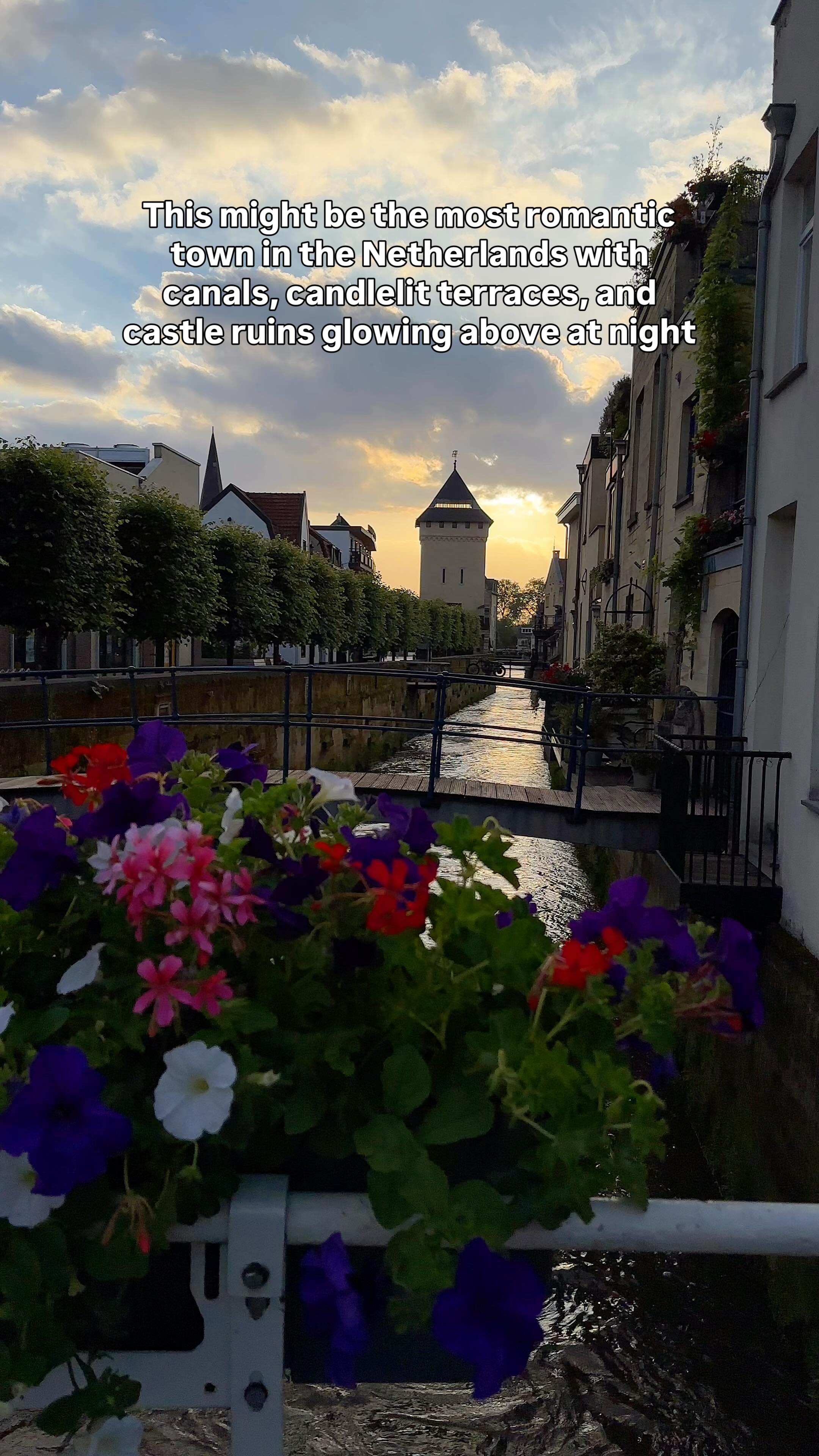 Romantic Dutch Town With Canals And Castle Ruins